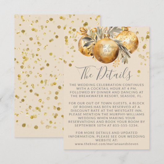 Carte D'accompagnement Détails du Mariage de Noël en beige or (Devant / Derrière)