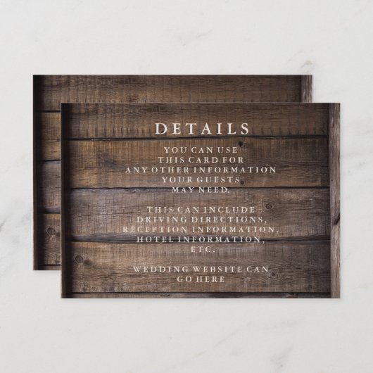 Carte D'accompagnement Détails du Mariage de palette en bois rustique (Devant / Derrière)