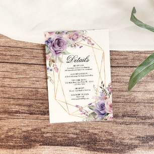 Carte D'accompagnement Détails du Mariage de Rose violet et blanc