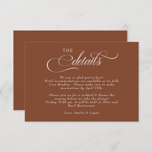 Carte D'accompagnement Détails du Mariage de script (Devant / Derrière)