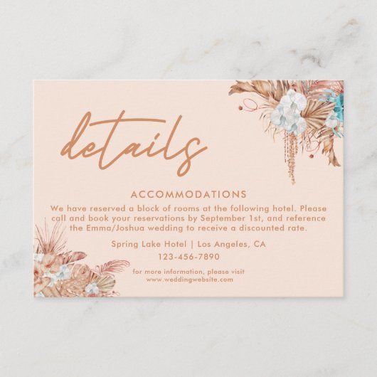 Carte D'accompagnement Détails du Mariage de script Boho moderne (Devant)