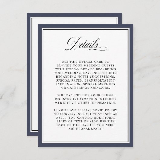 Carte D'accompagnement Détails du Mariage de script de calligraphie éléga (Devant / Derrière)