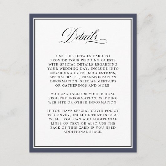 Carte D'accompagnement Détails du Mariage de script de calligraphie éléga (Devant)