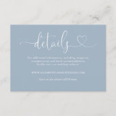 Carte D'accompagnement Détails du Mariage de script Dusty Blue Heart (Devant)