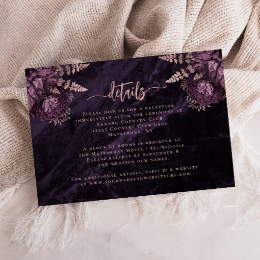 Carte D'accompagnement Détails du Mariage de script Floral Rose violet