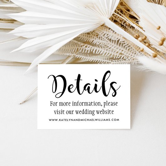 Carte D'accompagnement Détails du Mariage de script manuscrit noir modern