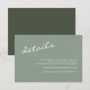 Carte D'accompagnement Détails du Mariage de script minimaliste Sage Gree