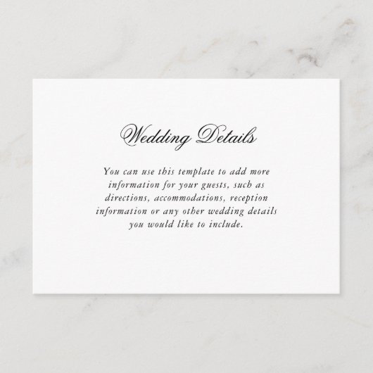Carte D'accompagnement Détails du Mariage de script noir blanc élégant (Devant)