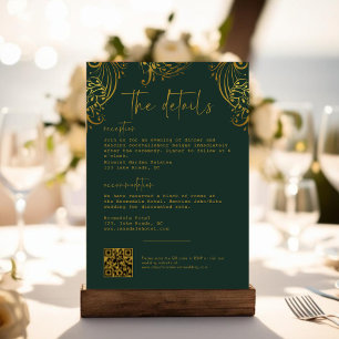 Carte D'accompagnement Détails du Mariage de script Ornate Gold Frills