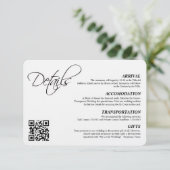 Carte D'accompagnement Détails du Mariage de script simple élégant Code Q (Debout devant)