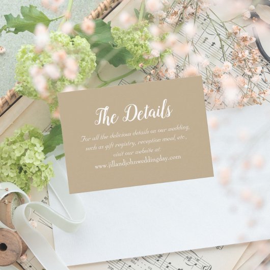 Carte D'accompagnement Détails du Mariage de style simple kaki