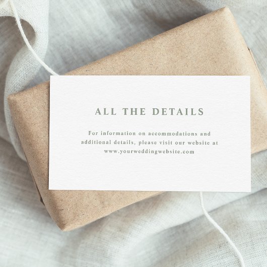 Carte D'accompagnement Détails du Mariage de texte élégant blanc et vert