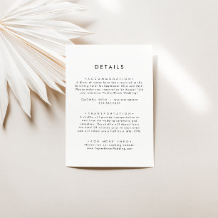 Carte D'accompagnement Détails du Mariage de typographie chic