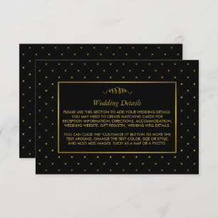Carte D'accompagnement Détails du Mariage d'effet Black & Gold moderne