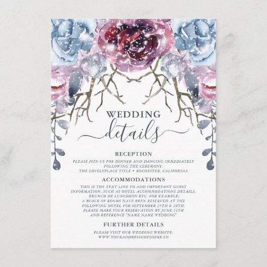 Carte D'accompagnement Détails du mariage d'hiver (Devant)