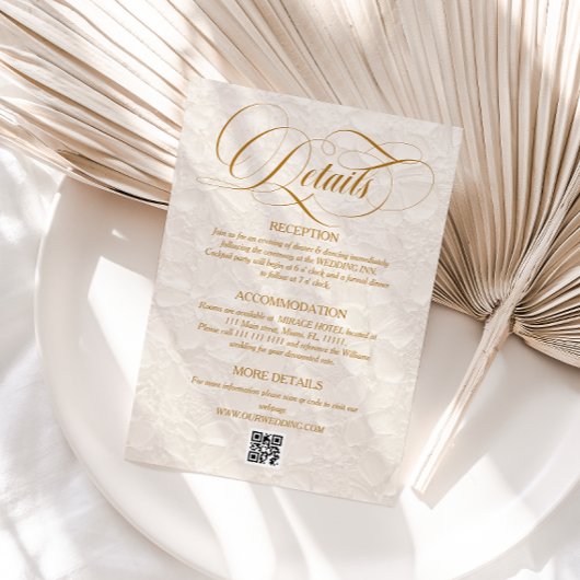 Carte D'accompagnement Détails du Mariage d'ivoire floral simple et éléga