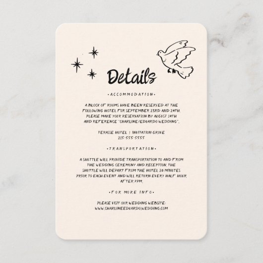 Carte D'accompagnement Détails du Mariage Doodle funky dessiné à la main (Devant)