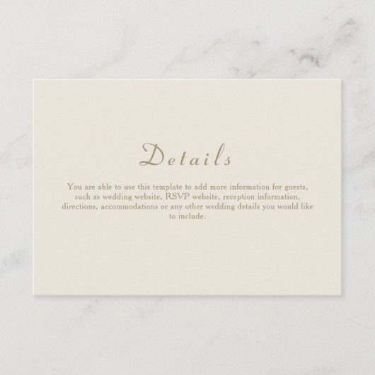 Carte D'accompagnement Détails du Mariage d'or ivoire élégant (Devant)