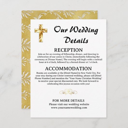 Carte D'accompagnement Détails du Mariage d'or simple Christian Cross (Devant / Derrière)