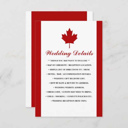 Carte D'accompagnement Détails du Mariage du drapeau canadien (Devant / Derrière)