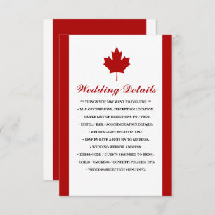 Carte D'accompagnement Détails du Mariage du drapeau canadien