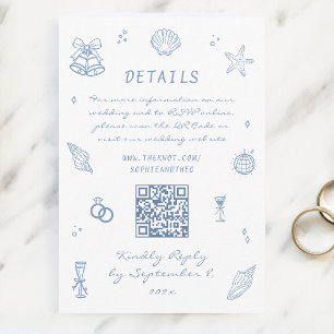 Carte D'accompagnement Détails du Mariage du littoral bleu dessiné à la m