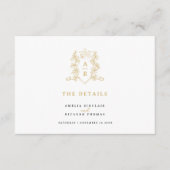 Carte D'accompagnement Détails du mariage du monogramme de couronne d'or (Devant)