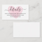 Carte D'accompagnement Détails du mariage du script de coeur rose pâle d' (Devant / Derrière)