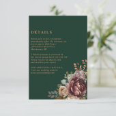 Carte D'accompagnement Détails du Mariage Emerald Green Floral Gold (Debout devant)