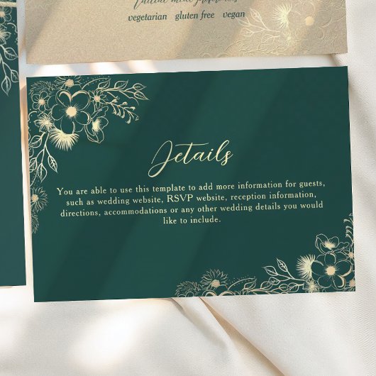Carte D'accompagnement Détails du Mariage Emerald Green Gold