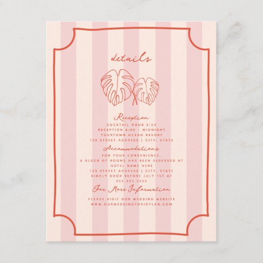 Carte D'accompagnement Détails du Mariage en bande rose Feuille Palm (Devant)