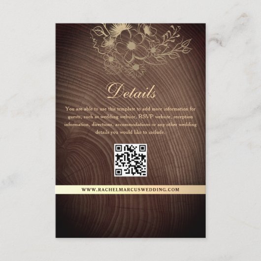 Carte D'accompagnement Détails du Mariage en bois rustique Code QR (Devant)