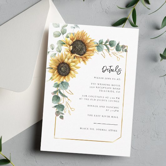 Carte D'accompagnement Détails du mariage en écriture tournesol floral