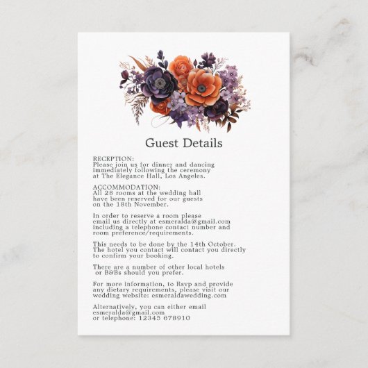 Carte D'accompagnement Détails du mariage en orange brûlé, violet foncé e (Devant)