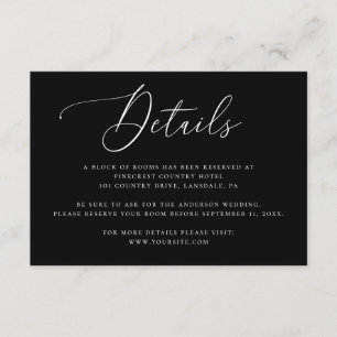 Carte D'accompagnement Détails du mariage en tenue de soirée Hébergemen