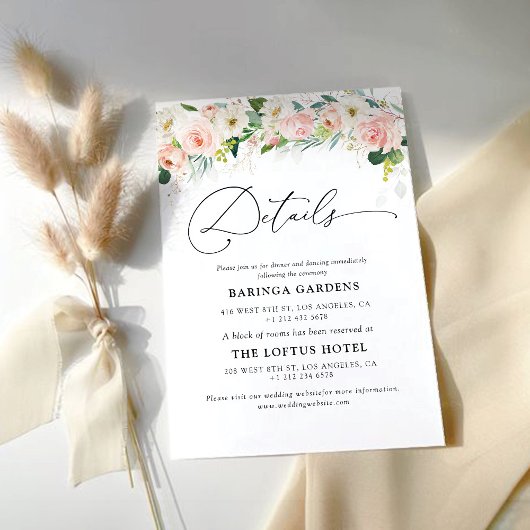 Carte D'accompagnement Détails du Mariage Ethereal Blush