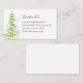 Carte D'accompagnement Détails du mariage Fern. Aquarelle botanique (Devant / Derrière)
