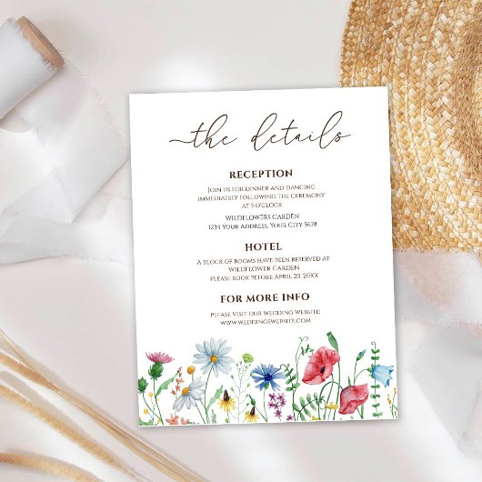 Carte D'accompagnement Détails du Mariage fleur sauvage