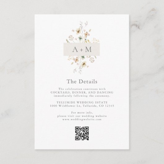 Carte D'accompagnement Détails du Mariage Fleur sauvage (Devant)