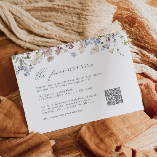 Carte D'accompagnement Détails du Mariage fleur sauvage Code QR