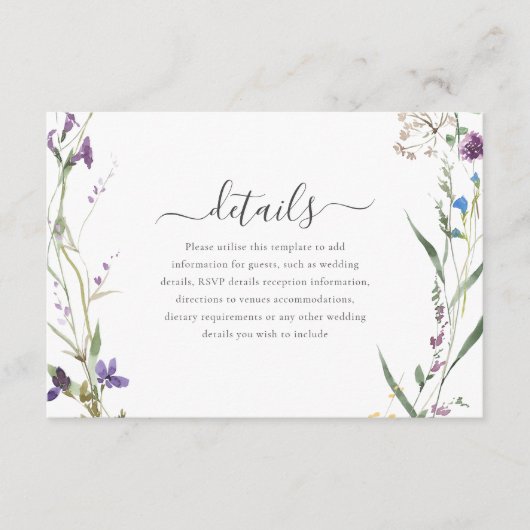 Carte D'accompagnement Détails du Mariage fleur sauvage Wreath (Devant)