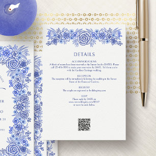 Carte D'accompagnement Détails du Mariage Floral bleu