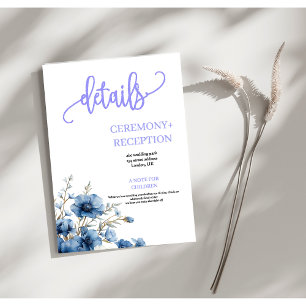 Carte D'accompagnement Détails du mariage floral bleu et blanc Dusty