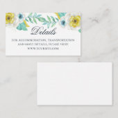 Carte D'accompagnement Détails du mariage floral bleu et jaune d'aquarell (Devant / Derrière)