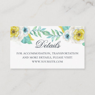 Carte D'accompagnement Détails du mariage floral bleu et jaune d'aquarell