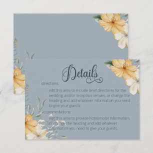 Carte D'accompagnement Détails du Mariage Floral bleu jaune et blanc
