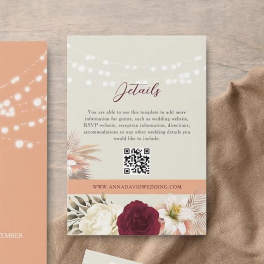 Carte D'accompagnement Détails du Mariage floral Code QR