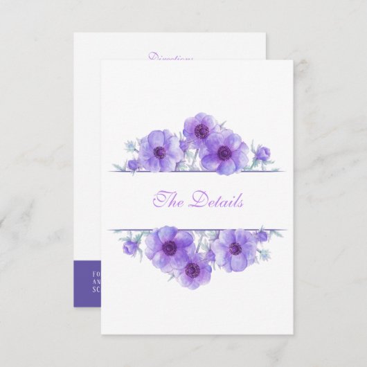Carte D'accompagnement Détails du mariage floral d'anémone violet code QR (Devant / Derrière)