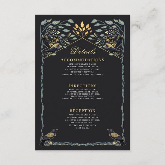 Carte D'accompagnement Détails du Mariage floral du corbeau gothique ench (Devant)