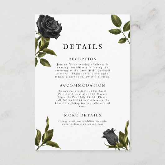 Carte D'accompagnement Détails du Mariage floral gothique (Devant)